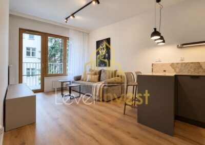 Mieszkanie przy ul. Kawaleryjskiej w Poznaniu — salon z aneksem